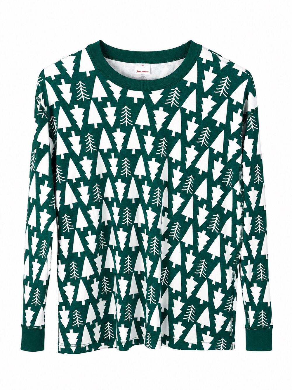 Hanna Andersson Organic Cotton Christmas Tree Pajama Top XL Green White